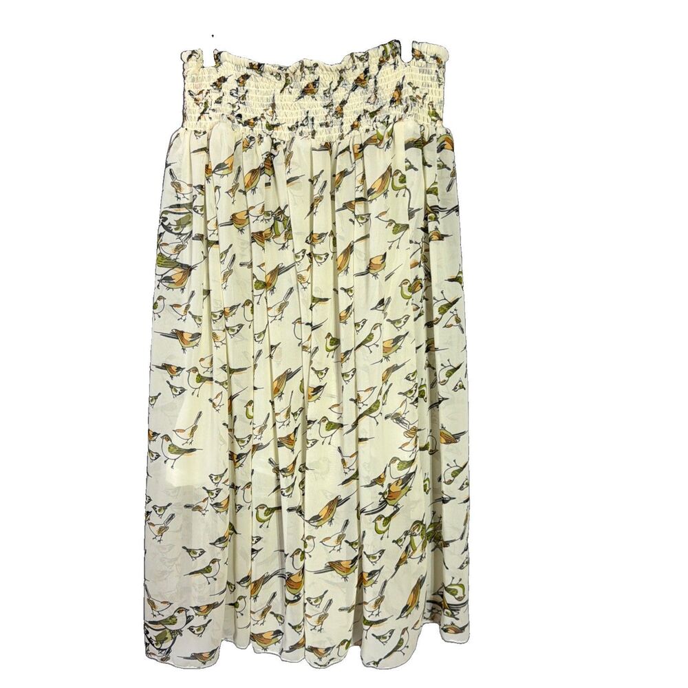 Jackpot Ivory A-Line Skirt One Size Art Wear Birds Boho Statement Piece